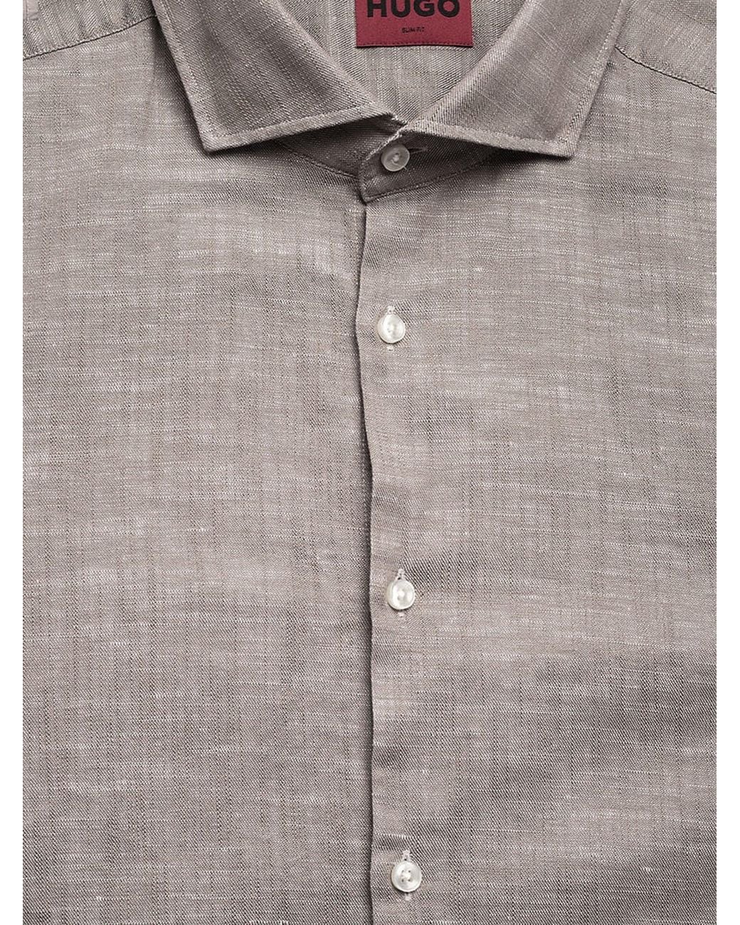 Boss Gray Cotton And Linen Shirt for men