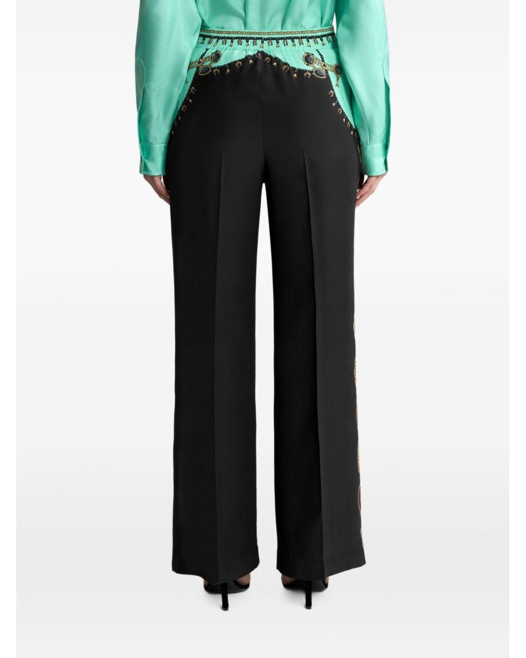 Etro Black Printed Silk Trousers
