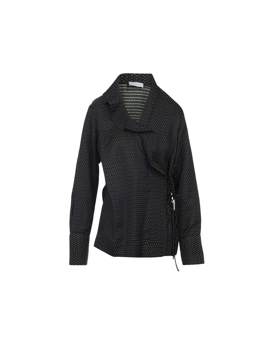 Dries Van Noten Black Calberton Shirt With Ruffled Neck And Geometric Pattern