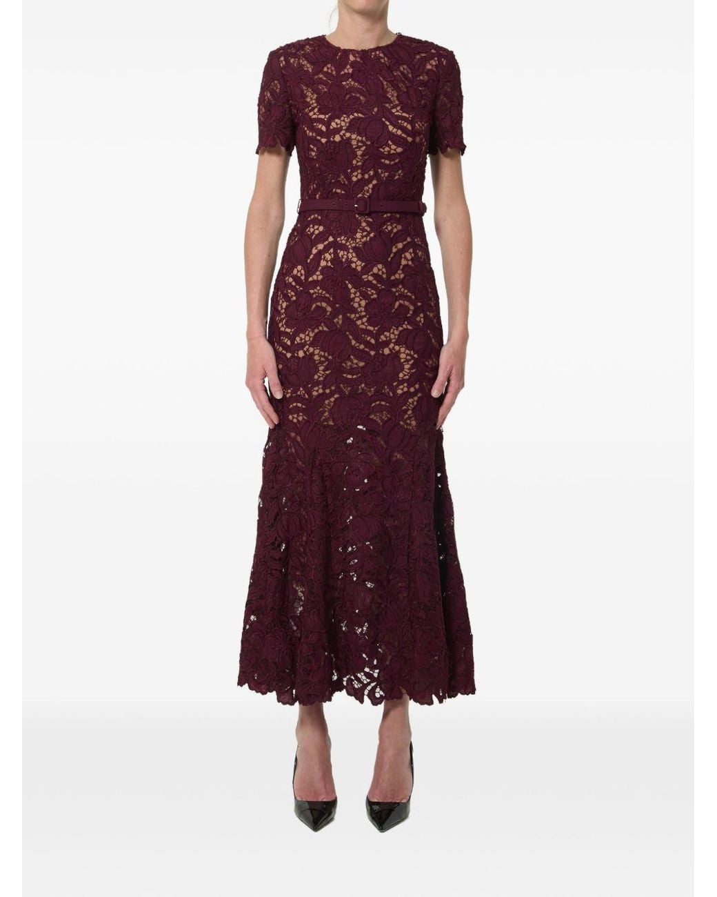 Self-Portrait Purple Burgundy Lace Midi Dress