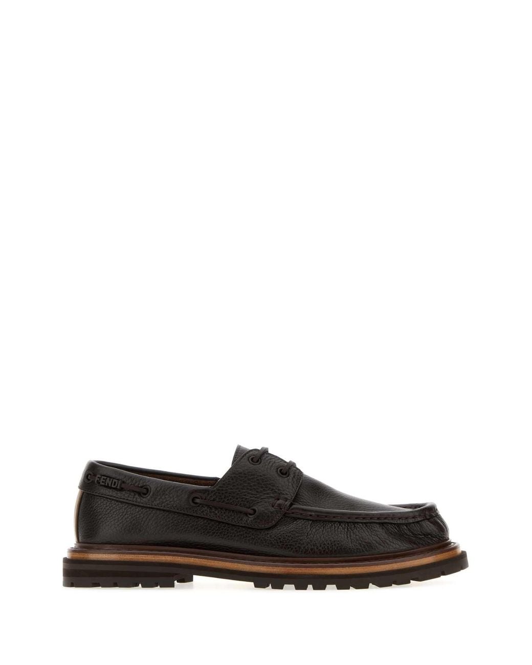 Fendi Black Dark Leather Pequin Loafers