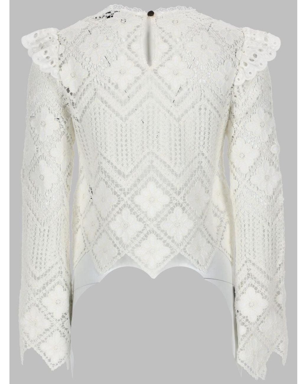 Self-Portrait White Crochet Top With Lace Inserts Tops