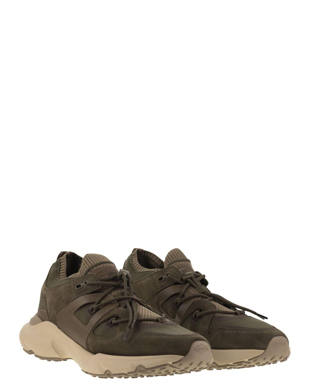 Tod's Brown Leather And Technical Fabric Sneakers for men