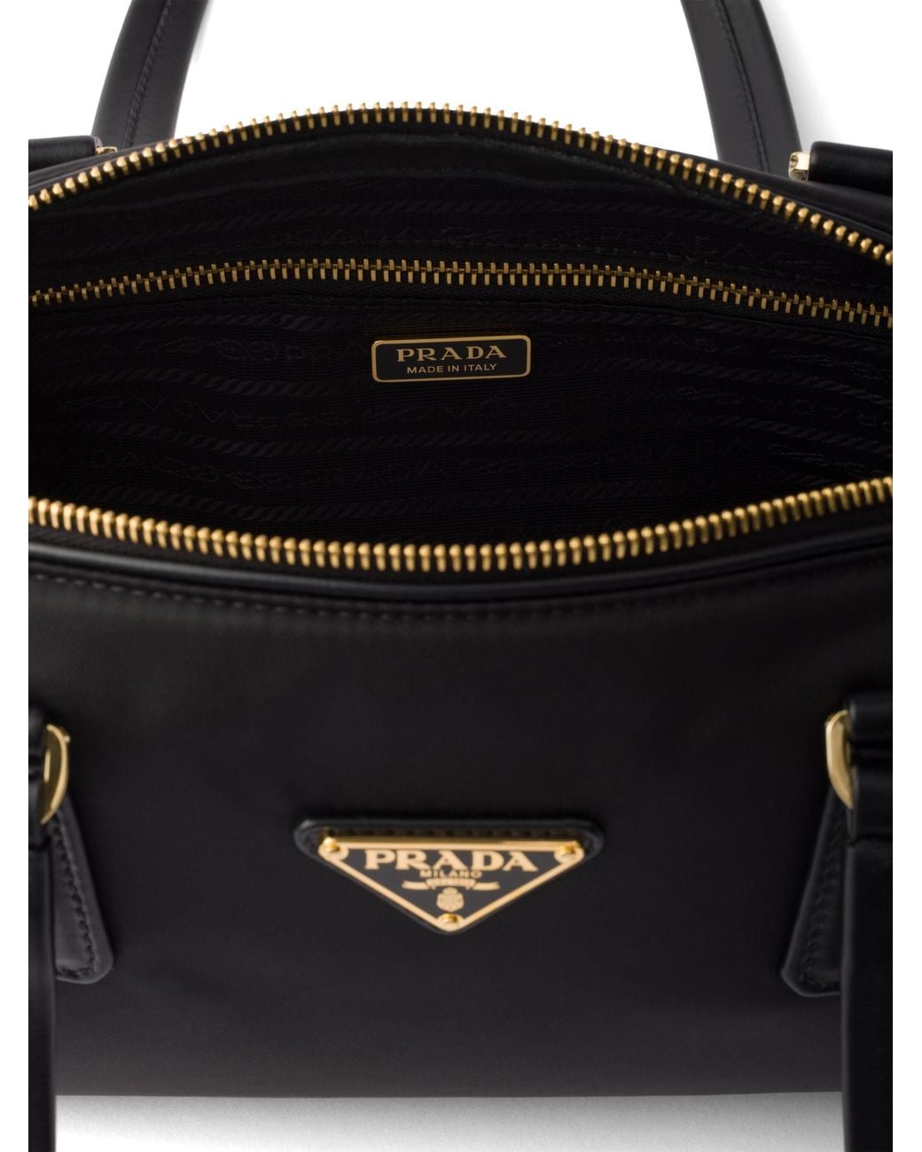 Prada Black Re-Nylon And Leather Medium Top-Handle Bag With Padlock