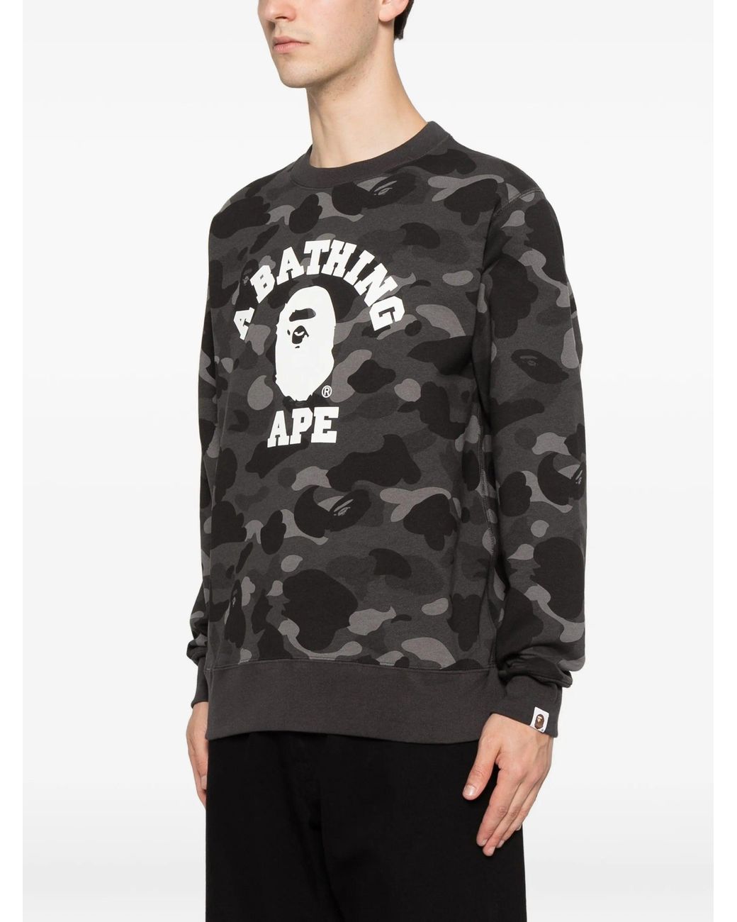 A Bathing Ape Black Color Camo College Crewneck Sweatshirt M
