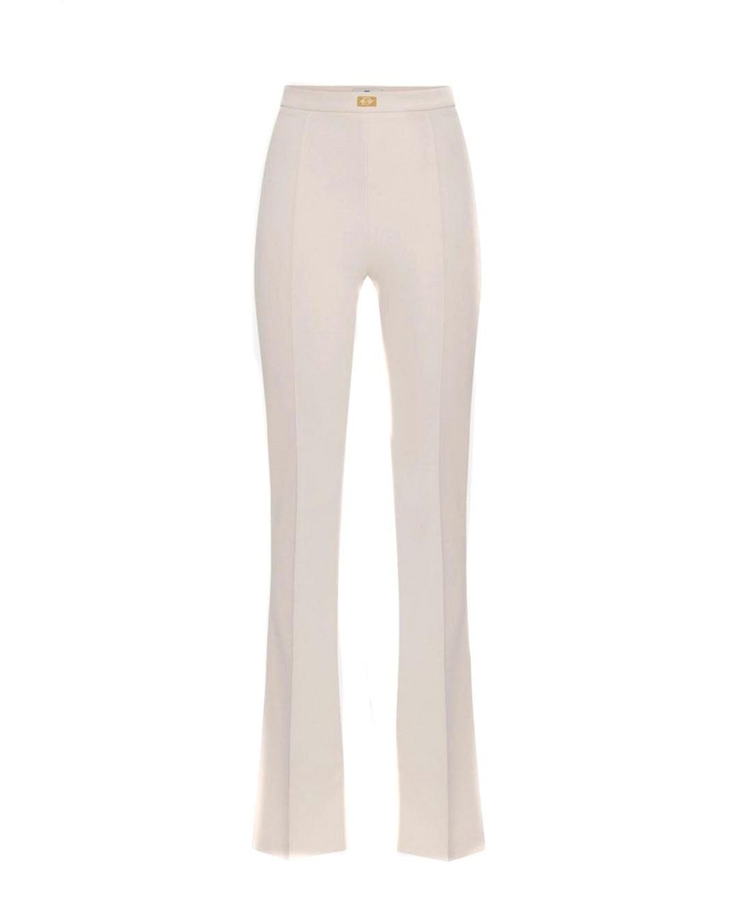 Elisabetta Franchi White Crepe Flared Trousers With Logo Plaque