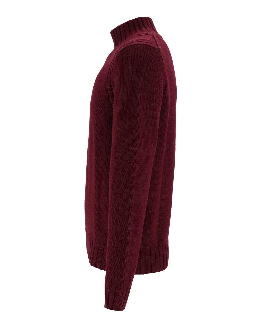 Ballantyne Red Burgundy Ribbed Wool Turtleneck Sweater