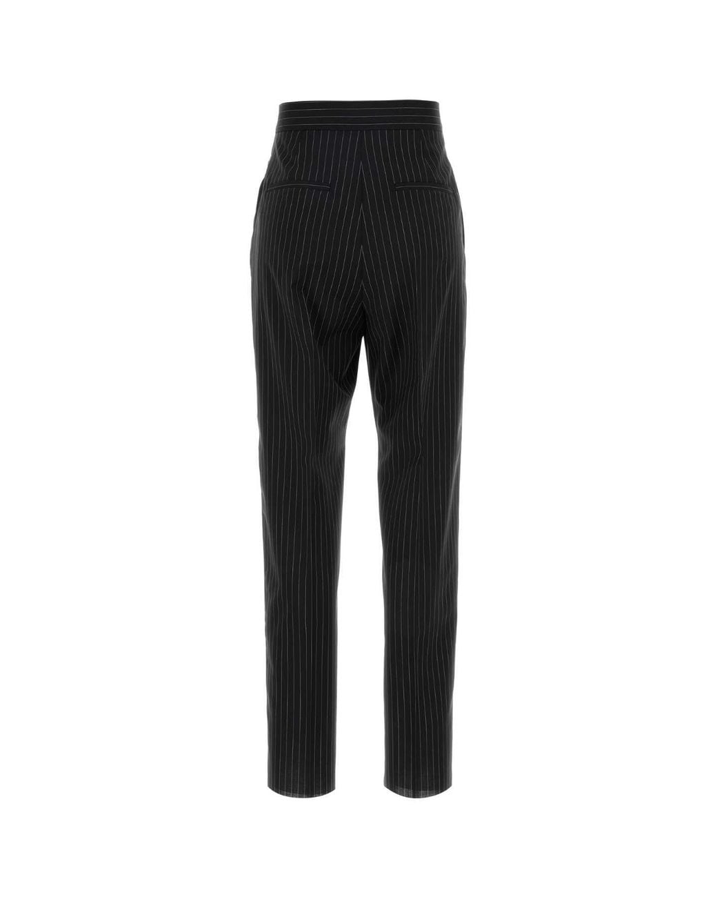 Max Mara Black Embroidered Virgin Wool Striped Pants