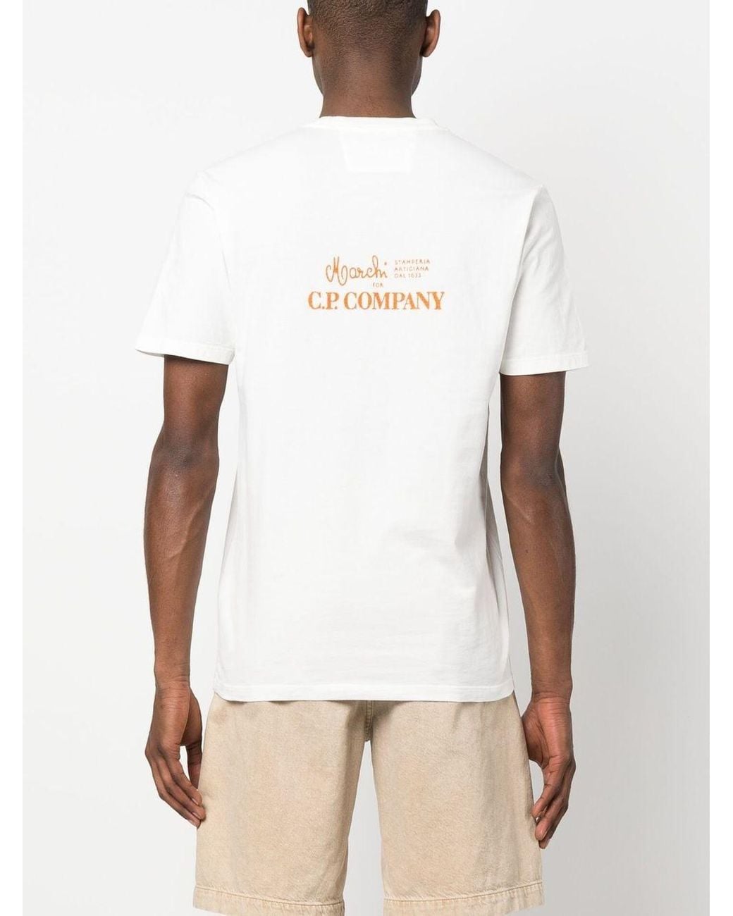 C P Company White Logo T-Shirt Clothing for men