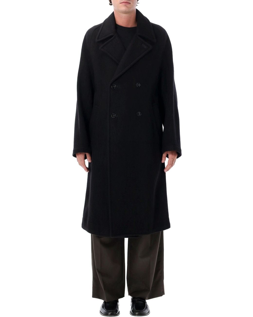 Lemaire Black Double-Breasted Felted Wool & Alpaca Oversized Jacket for men