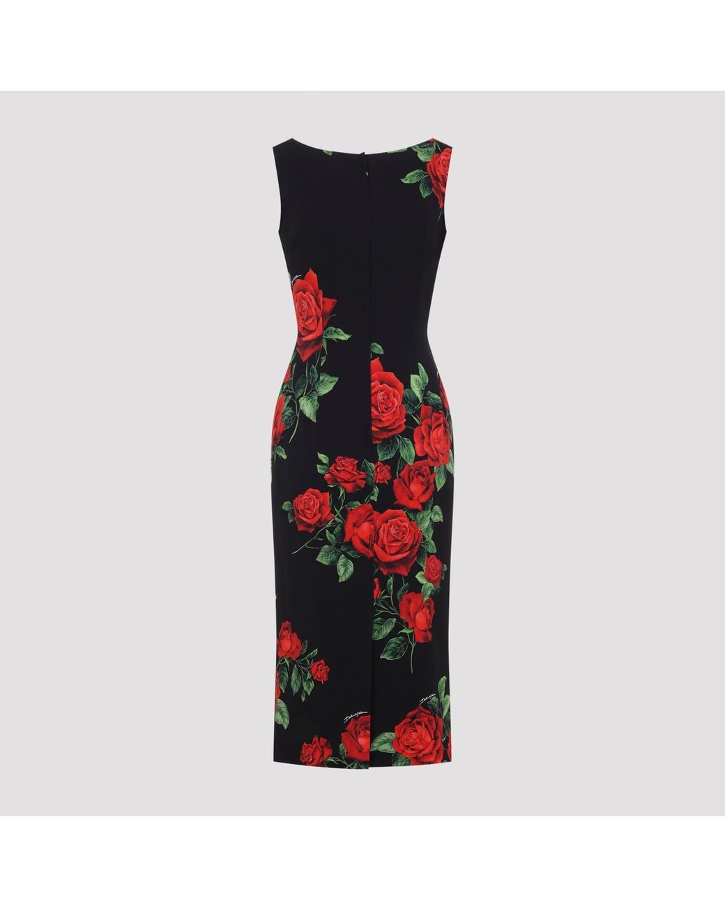 Dolce & Gabbana Red Dolce & Gabbana Rose Rosse Nero Midi Dress