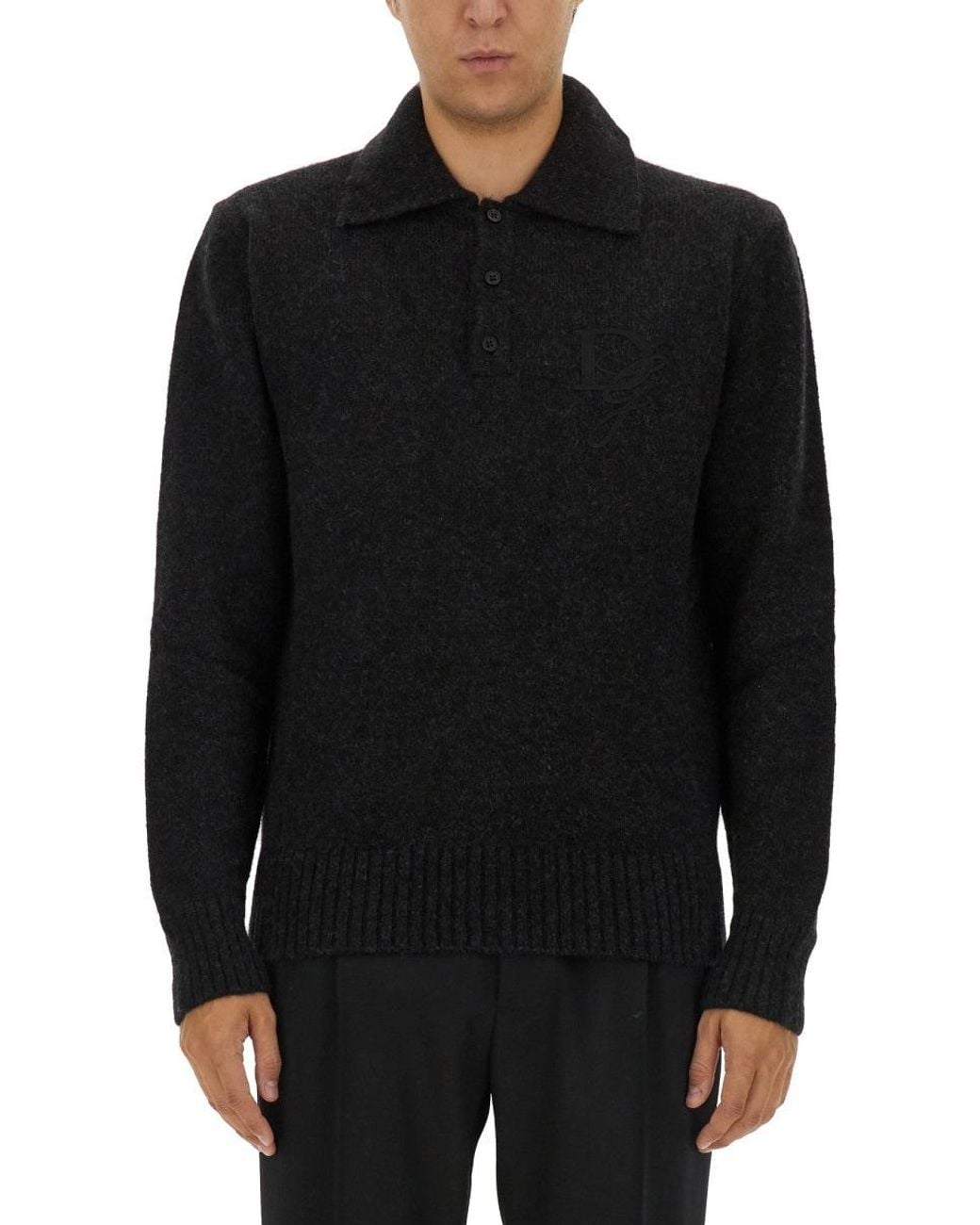 Dolce & Gabbana Black Wool Polo Sweater for men
