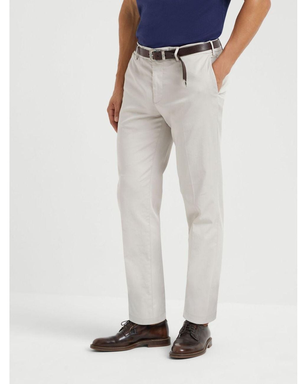 Brunello Cucinelli White Cotton Trousers for men