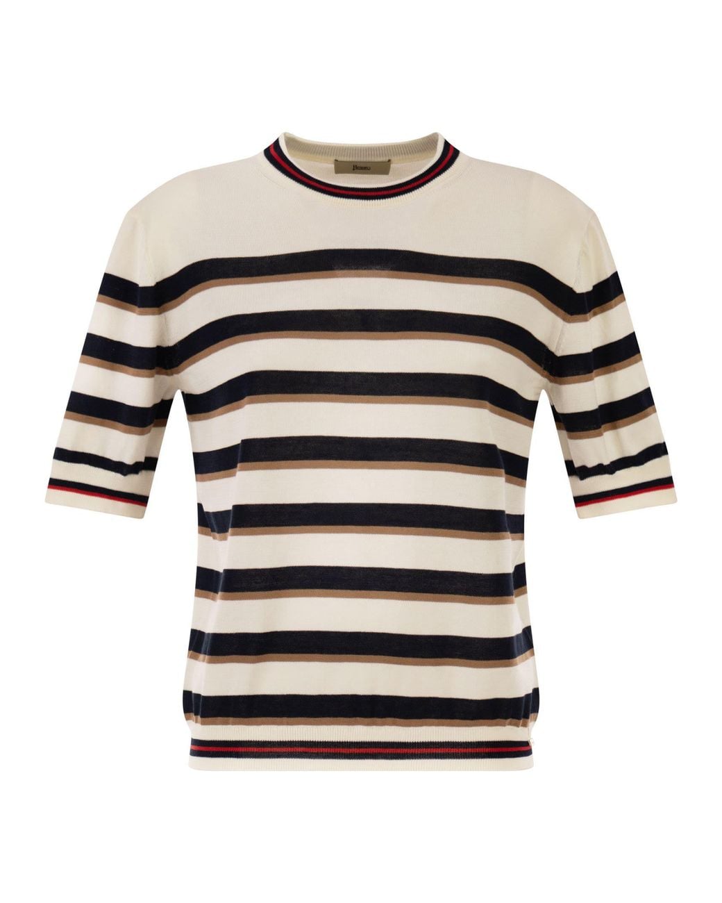 Herno White Short-Sleeved Striped Cotton Jumper