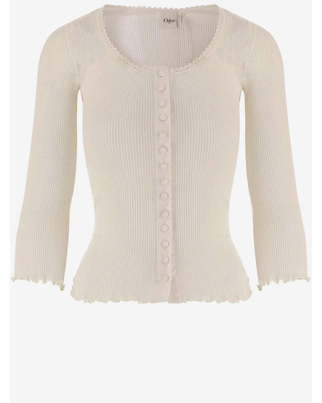 Chloé White Fitted Cotton-Silk Jersey Top Tops