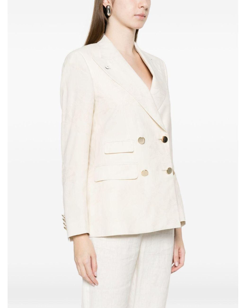 L.b.m. 1911 White Linen Blend Double-Breasted Jacket