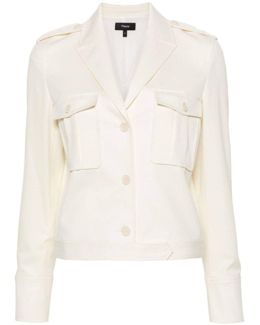 Theory White Peak-Lapels Cropped Jacket