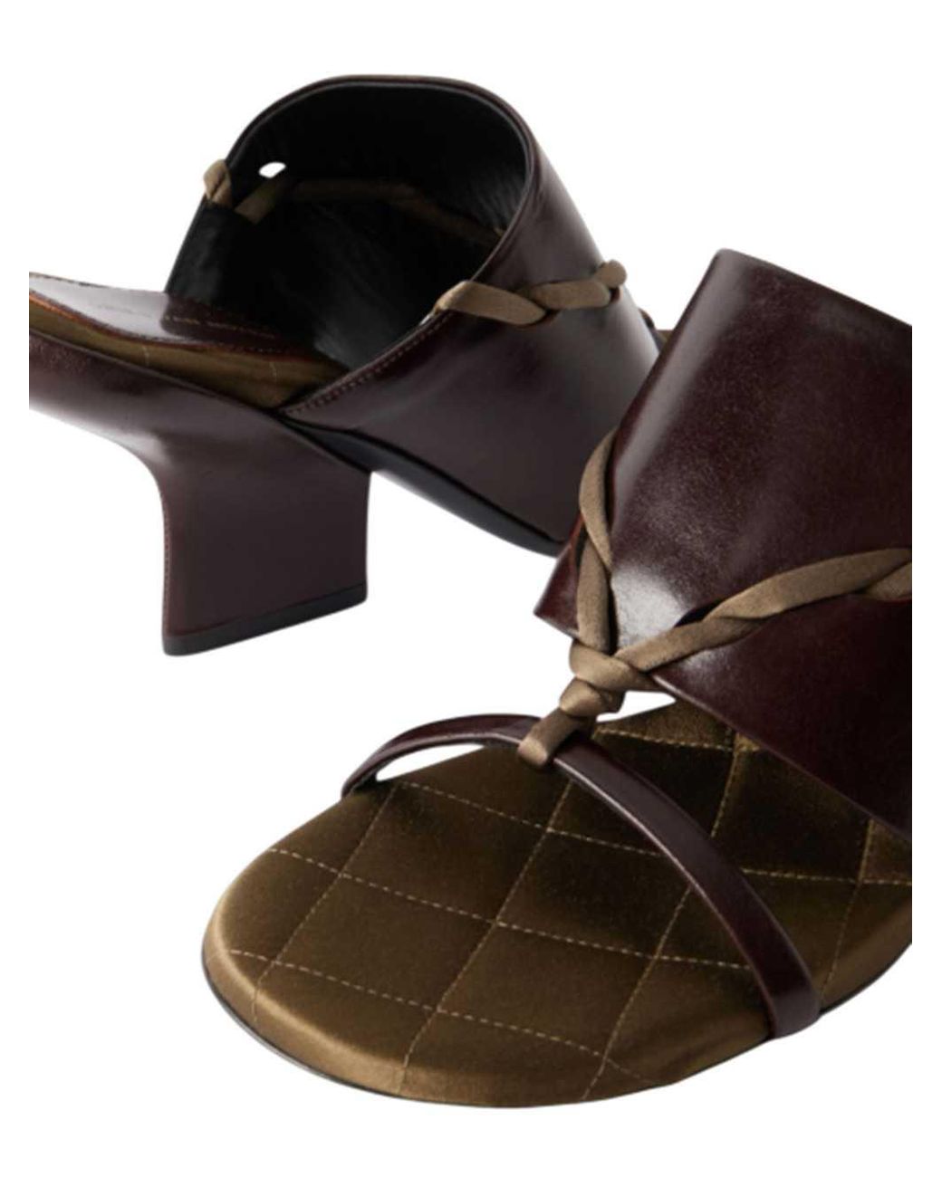 Dries Van Noten Brown Leather Slippers With Satin Trim
