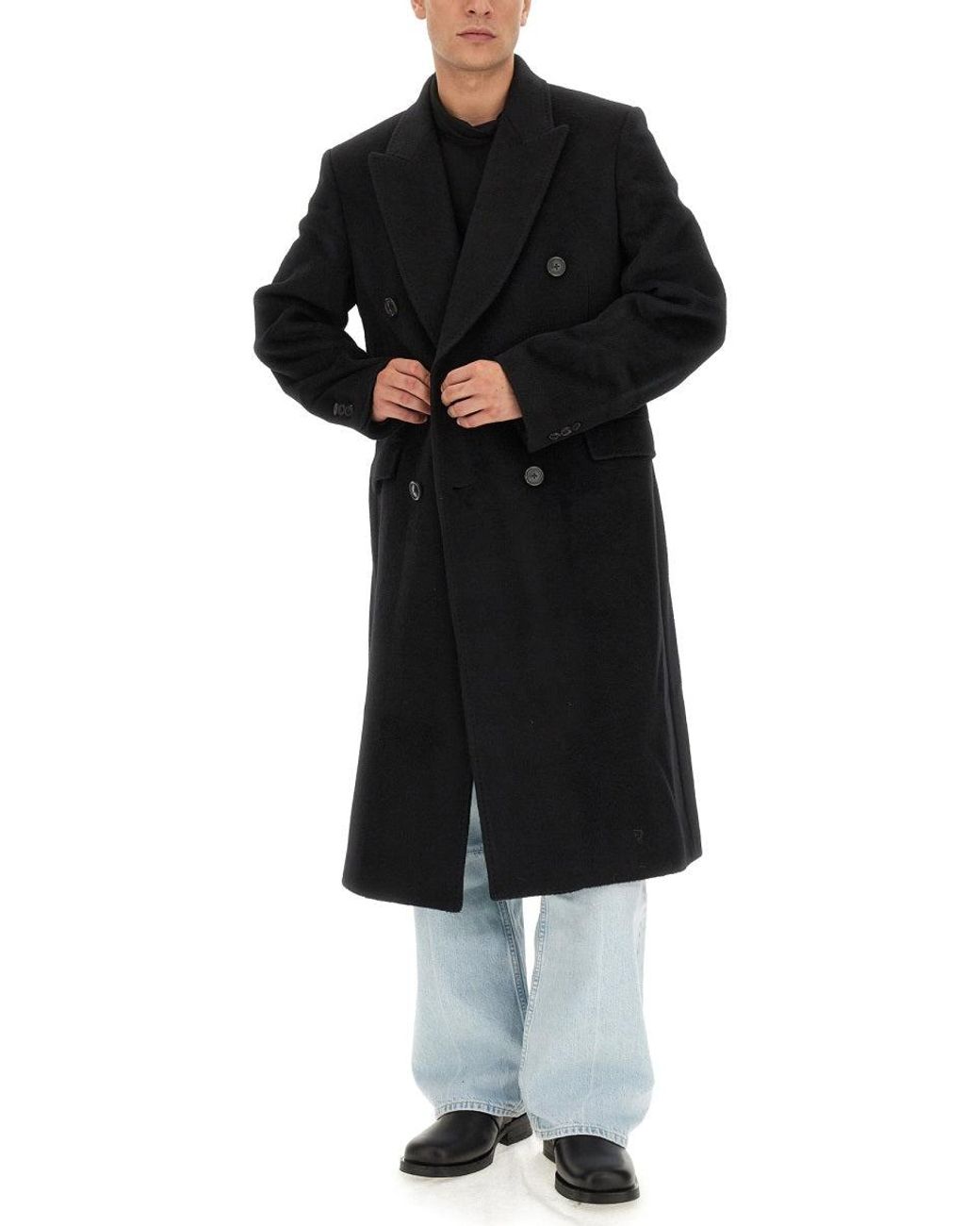 Our Legacy Black Double-Breasted Coat Whale Wool Mohair Trench & Raincoats for men