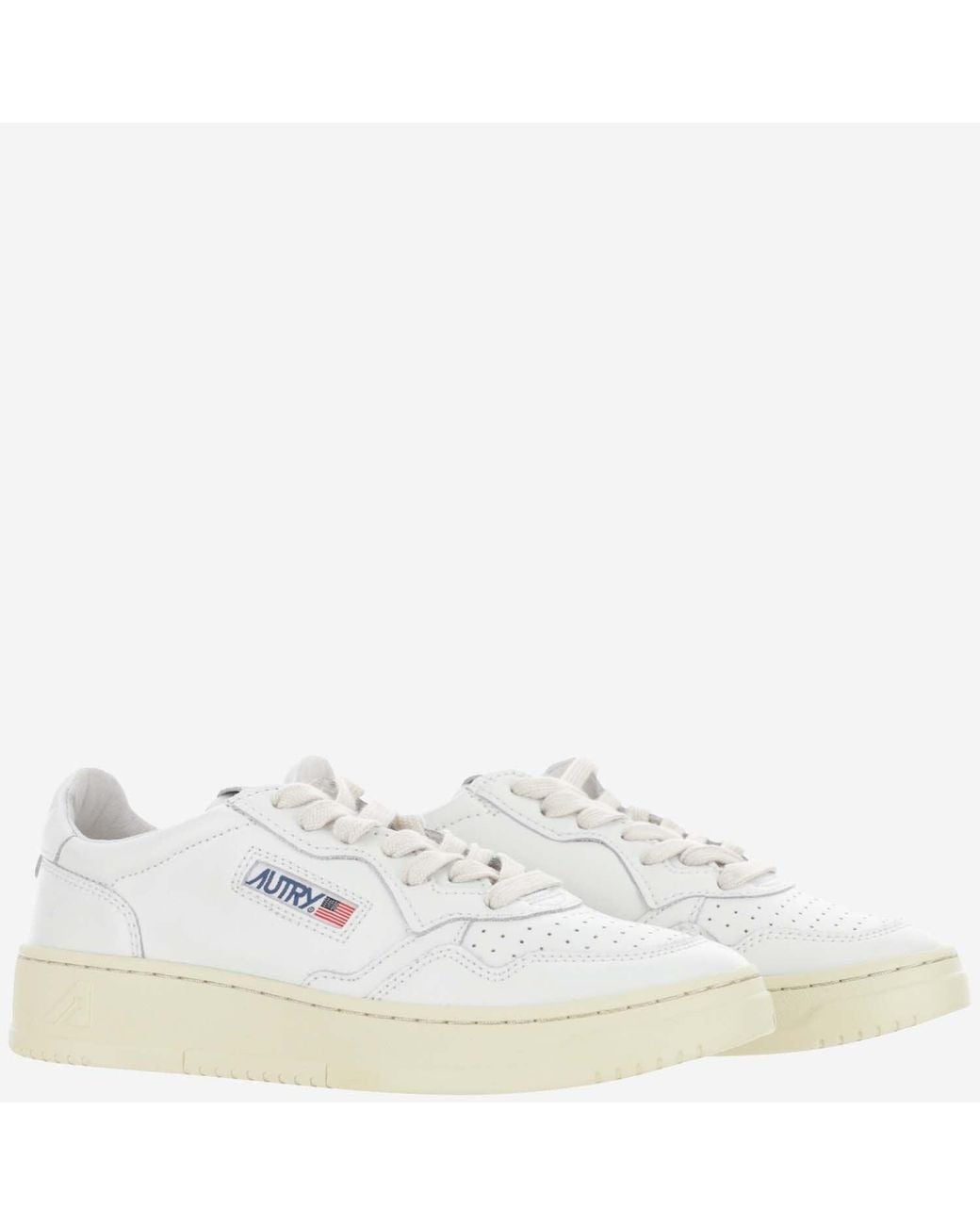Autry White Low-Top Leather Sneakers With Perforated Round Toe And Logo Detailing