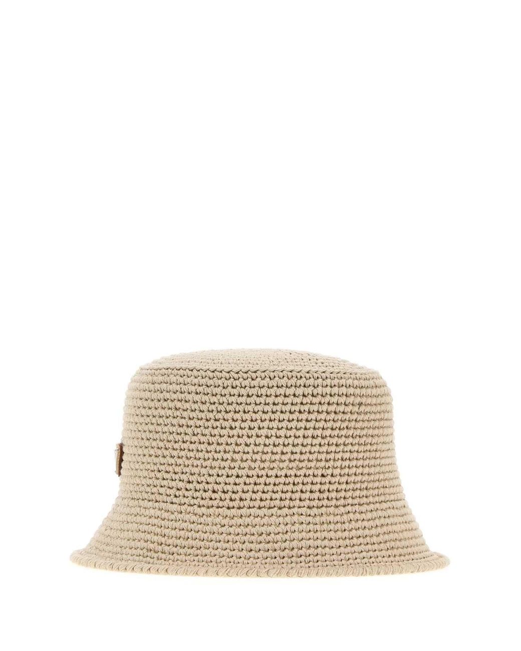 Prada Natural Sand Crochet Bucket Hat for men