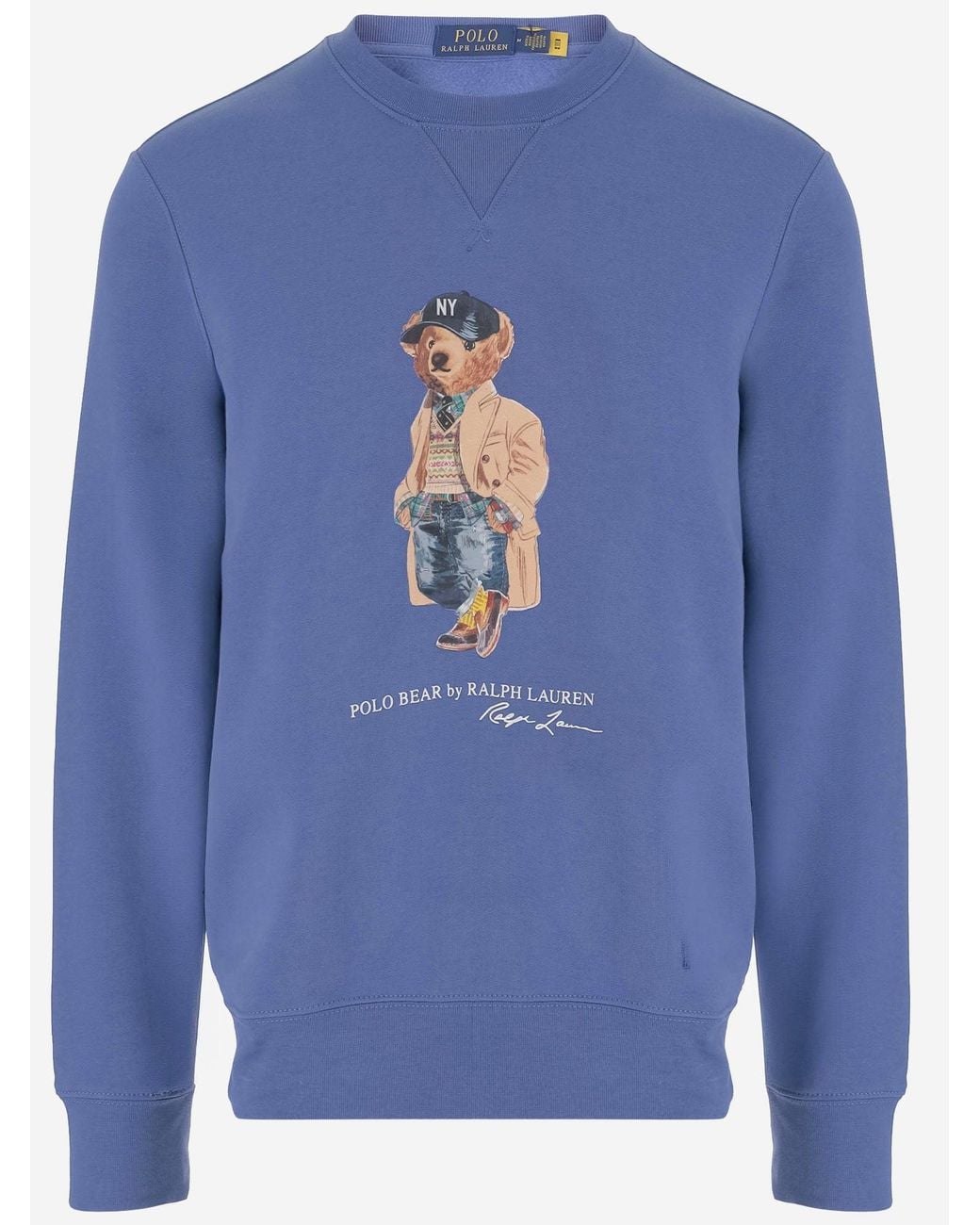 Polo Ralph Lauren Blue Sweatshirt Cotton-Blend Polo Bear Print Knitwear
