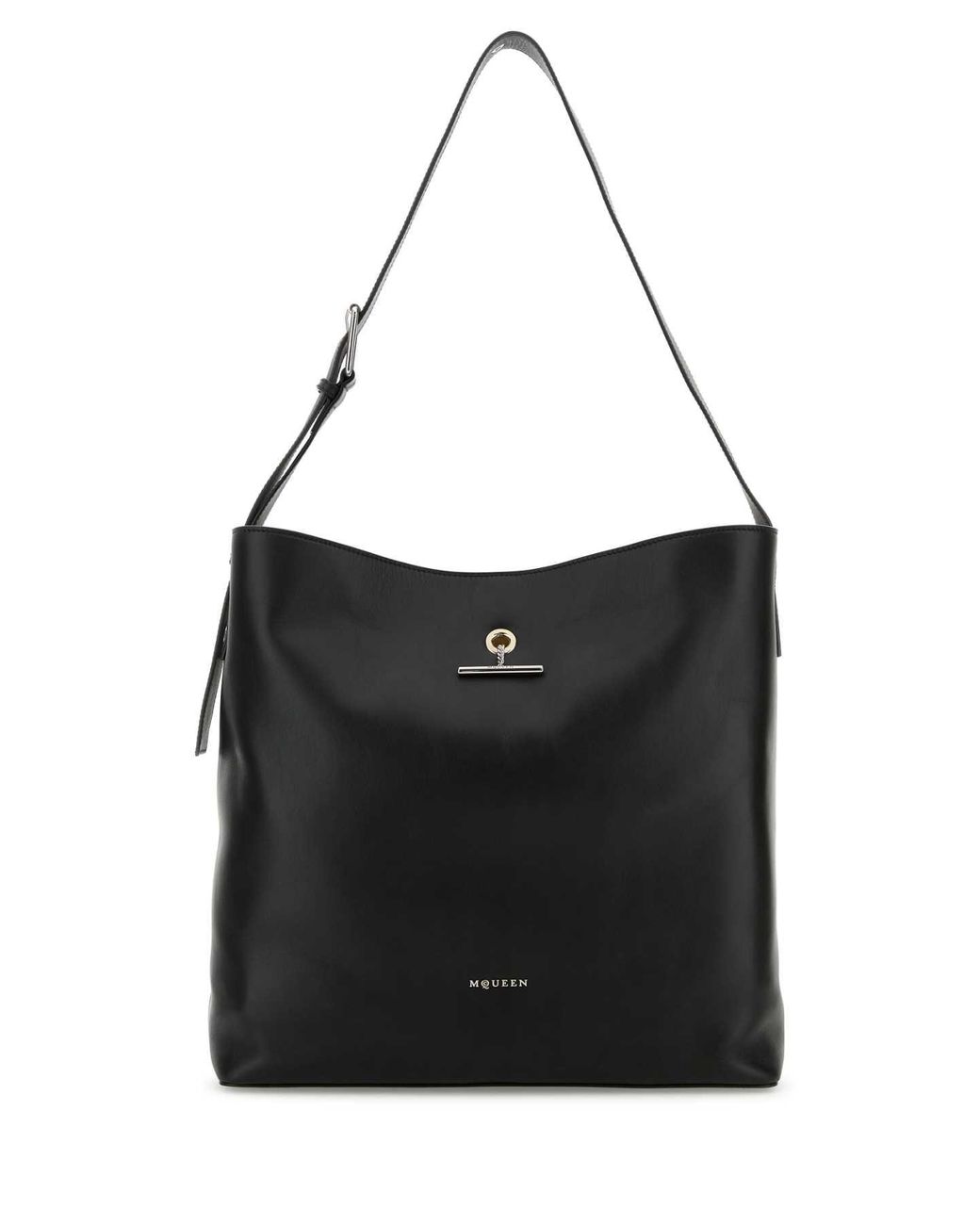 McQueen Black Leather Pendant Shopping Bag for men