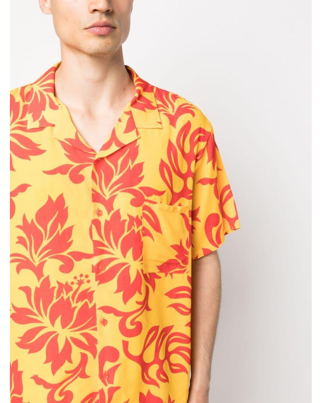 ERL Orange Tropical Flower-print Shirt for men
