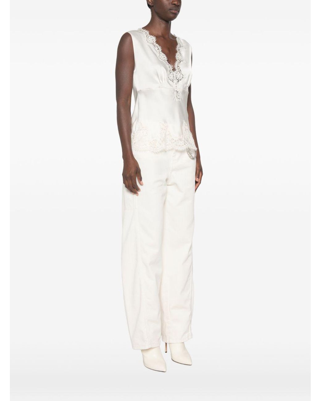 ERMANNO FIRENZE White Lace Detail Tank Top