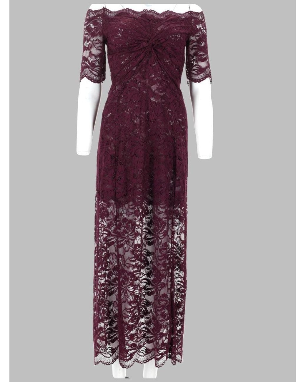 Rabanne Purple Off-Shoulder Lace Maxi Dress
