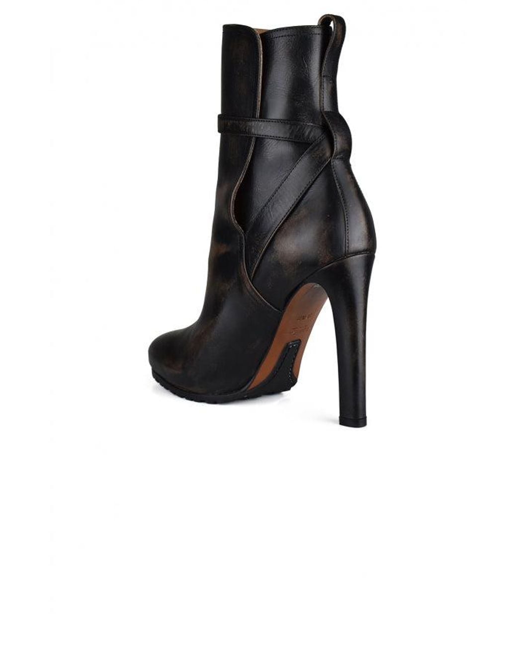 Ralph Lauren Black Distressed Leather Almond-Toe Ankle Boots