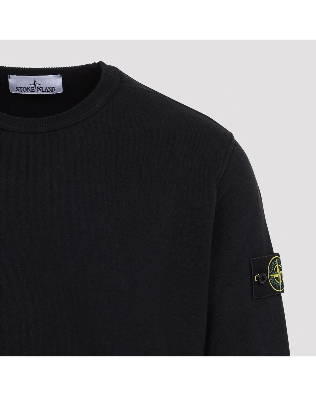 Stone Island Black Cotton Crew Neck Sweatshirt With Compass Badge for men