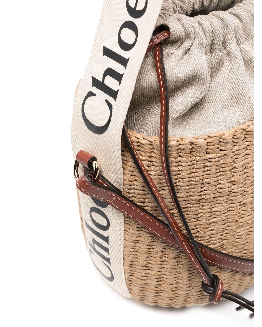 Chloé Natural Woody Small Straw Bucket Bag