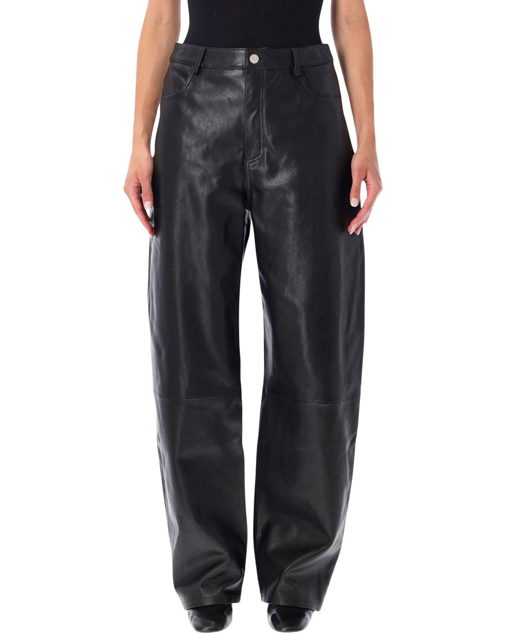 Arma Black Leather Barrel-Leg Trousers