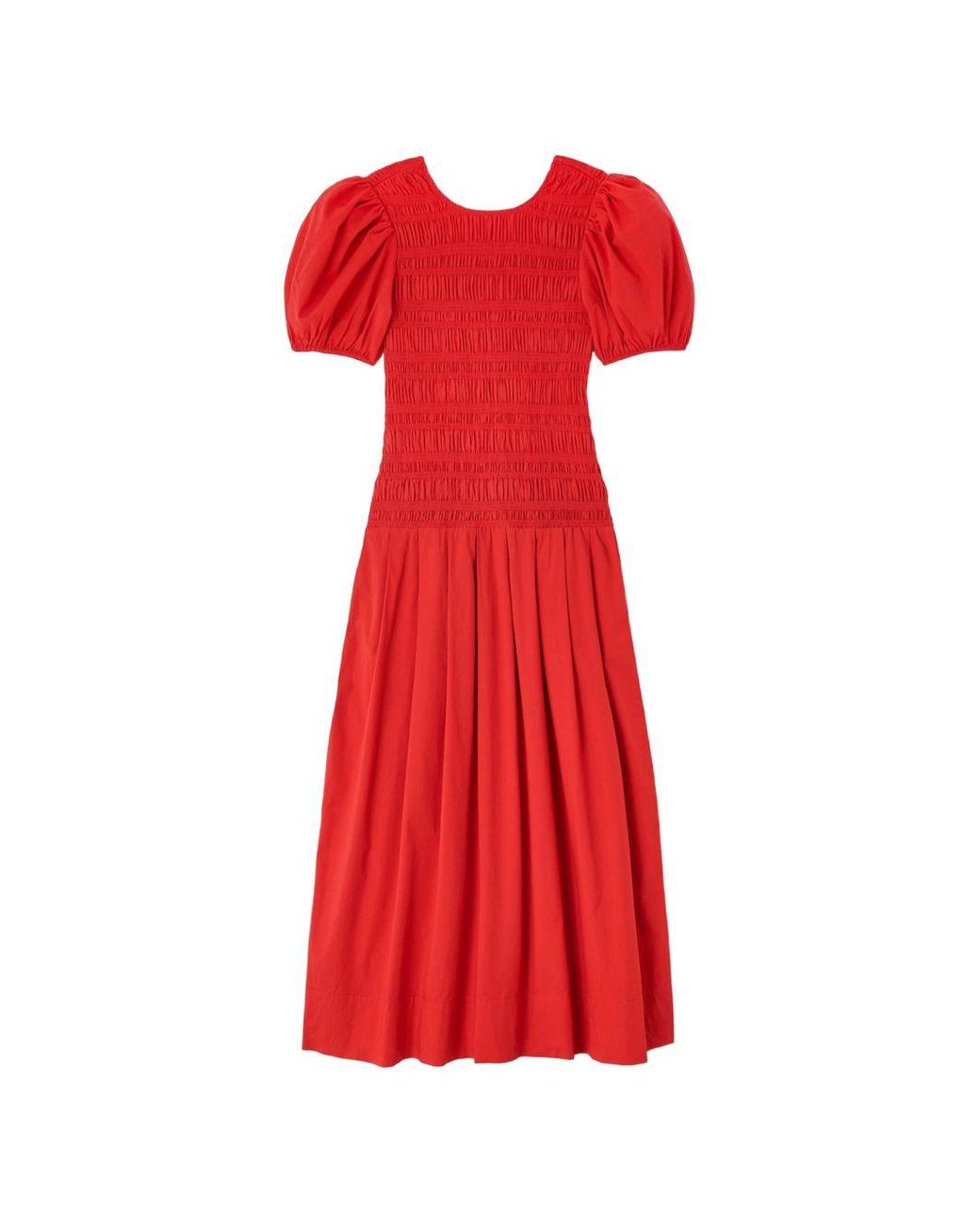 Ganni Red Organic Cotton Midi Dress