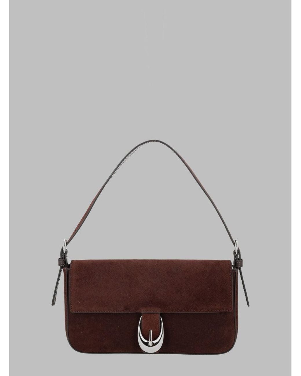 Staud Gray Suede Shoulder Bag With Flap Closure