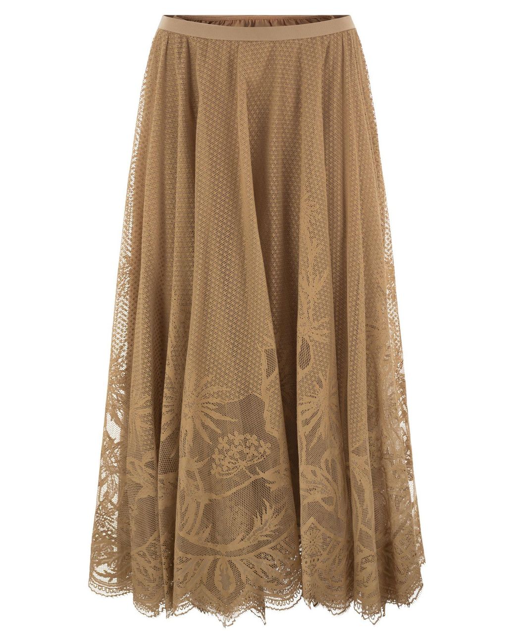 Fabiana Filippi Natural Floral Lace Midi Skirt With Removable Slip