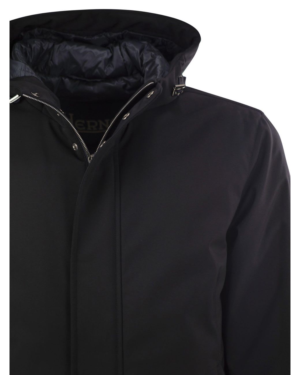 Herno Black Stretch Technical Fabric Hooded Padded Jacket for men