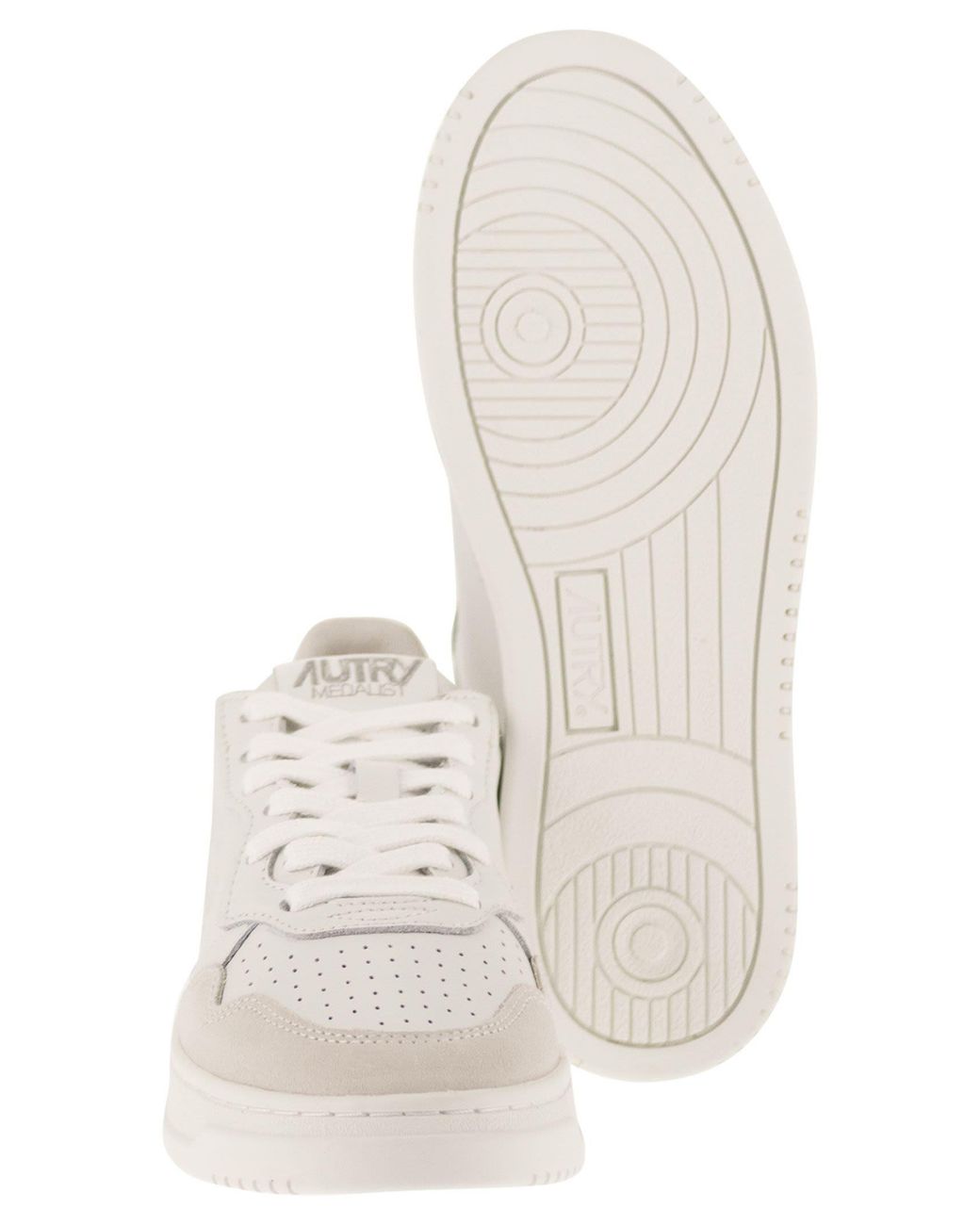 Autry White Medalist Low Leather And Suede Sneakers