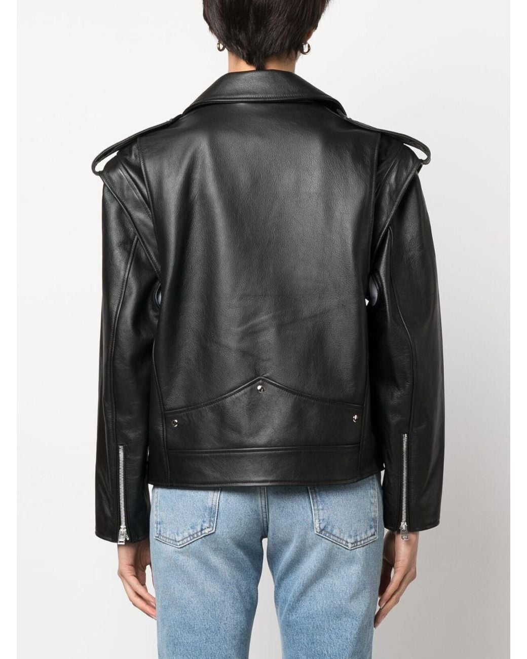 ARMARIUM Black Off-Centre Zip Leather Jacket
