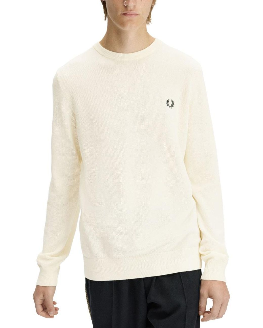 Fred Perry White Classic Cotton Sweater For for men