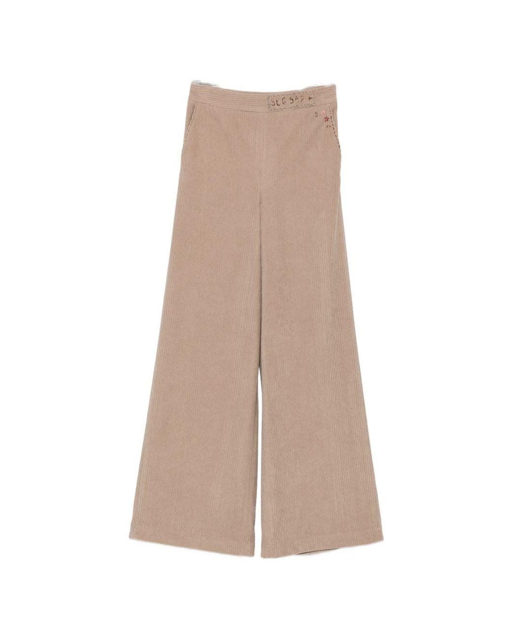 Bye Natural Corduroy Floral Embroidered Trousers