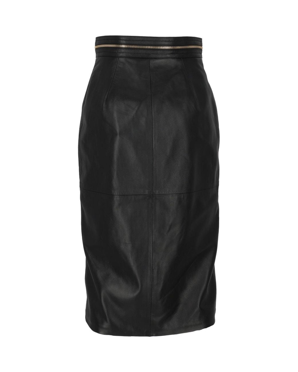 Elisabetta Franchi Black Fitted Sheepskin Leather Skirt With Front Zipper