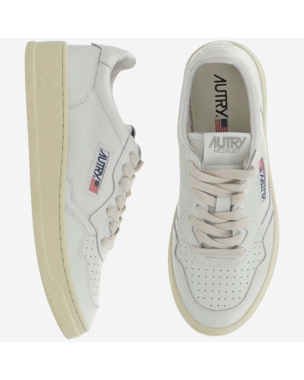 Autry White Low-Top Leather Sneakers With Perforated Round Toe And Logo Detailing