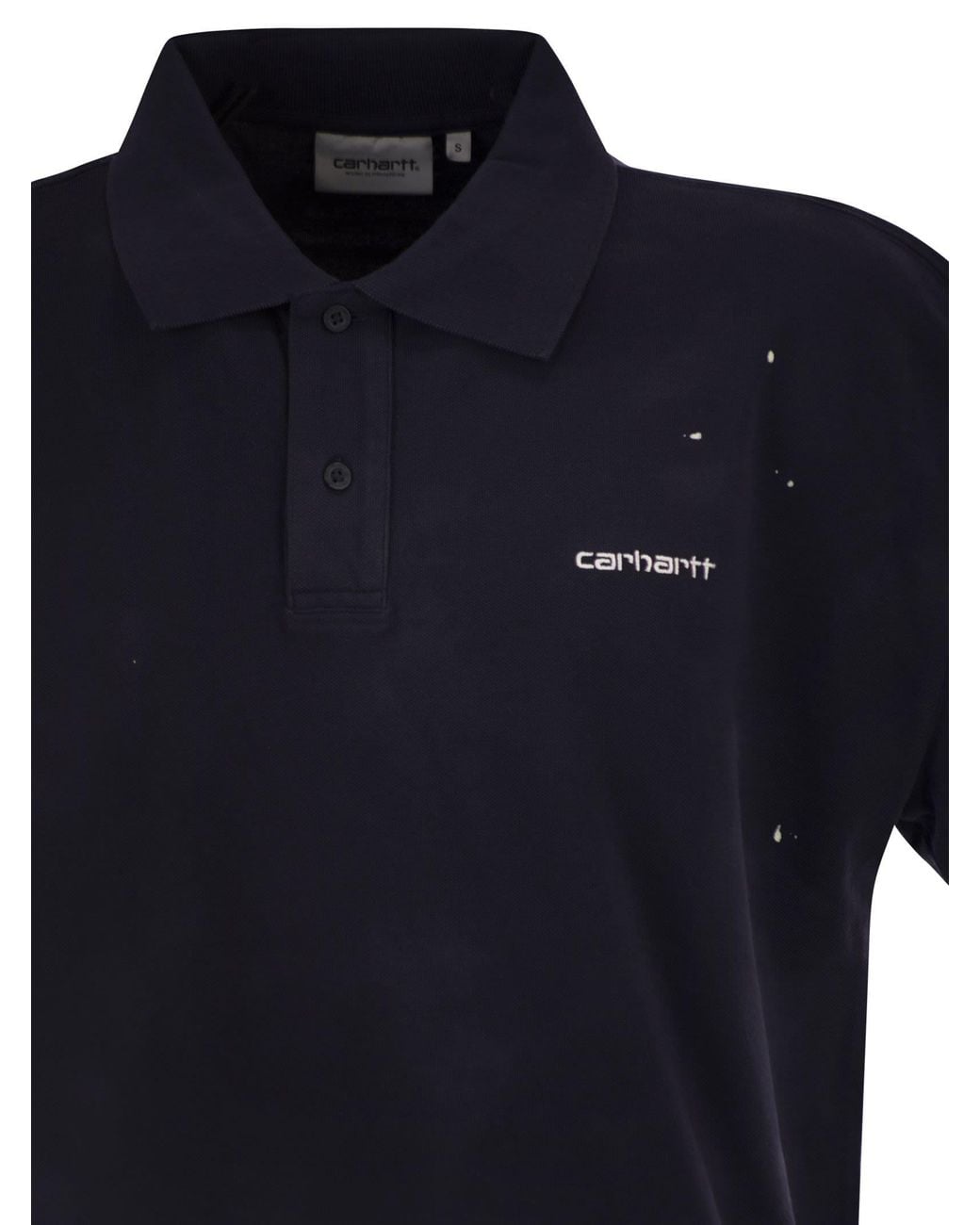 Carhartt Blue Cotton Polo Shirt With Paint Splatter Details