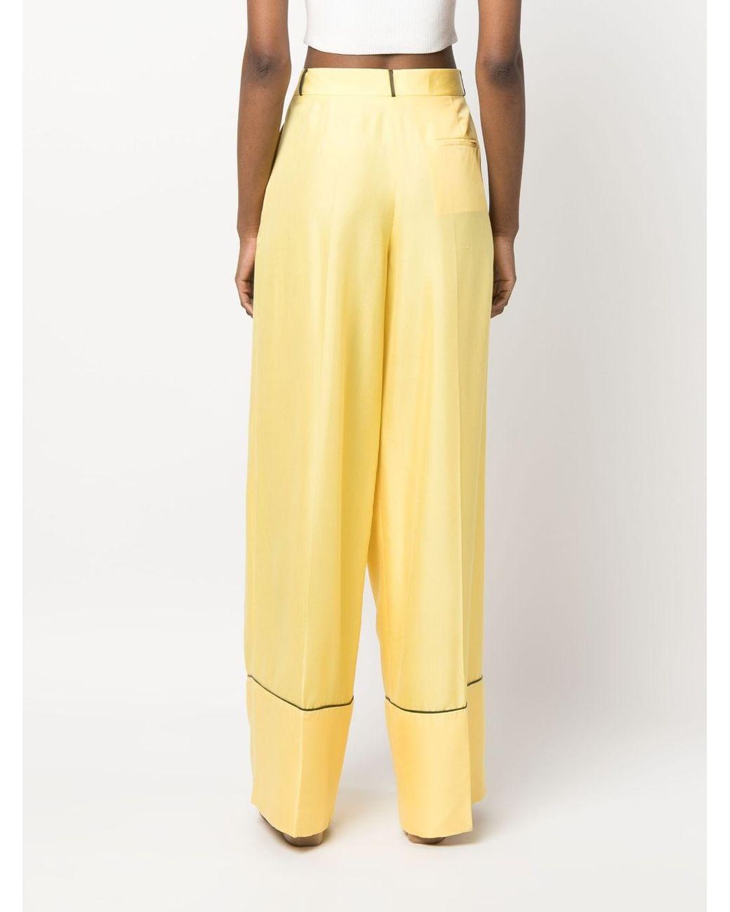 Bally Yellow Silk Wide-Leg Trousers