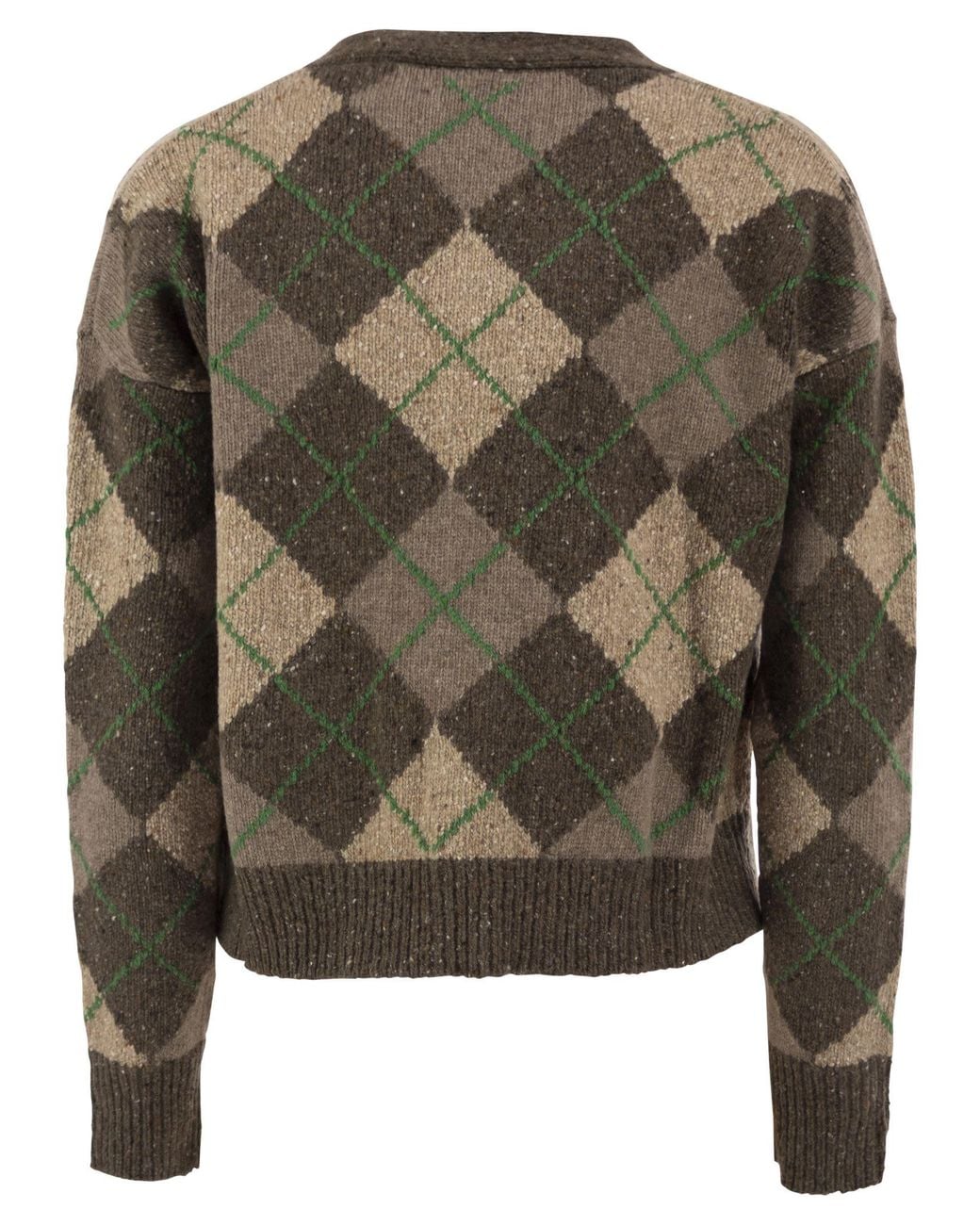 Weekend by Maxmara Green Wkdabile Wool Blend Argyle Jacquard Cardigan