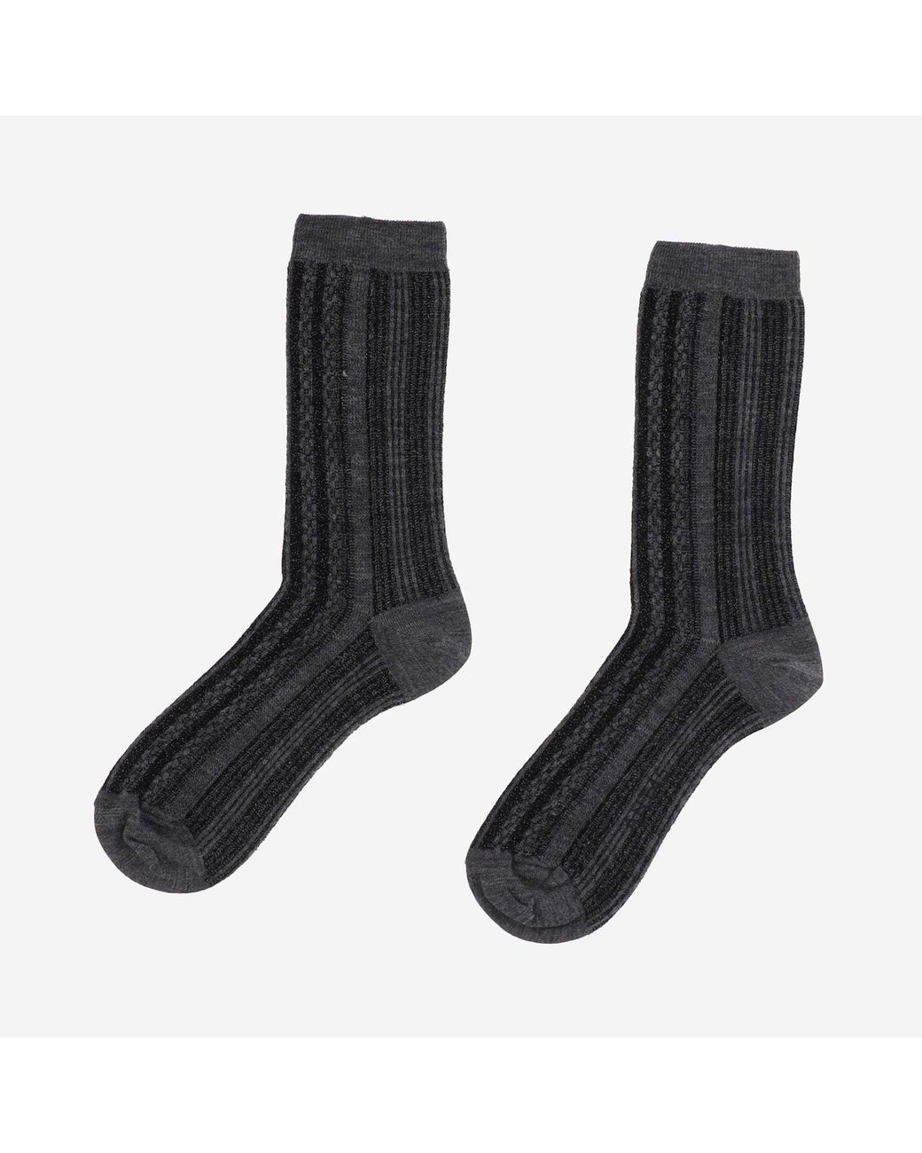ANT45 Black Ribbed Wool Blend Socks With Stripes