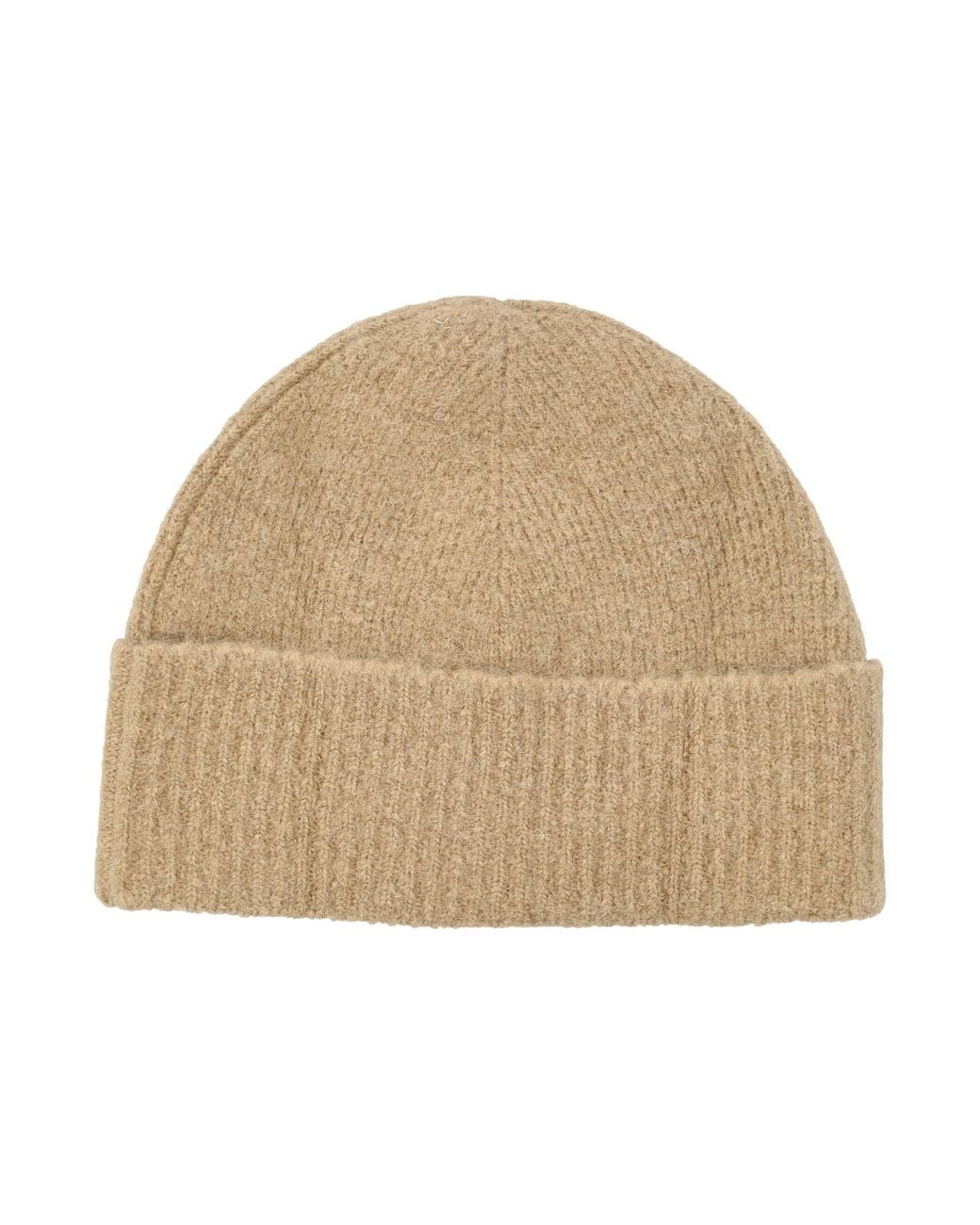 AMI Natural Wool-Blend Beanie Hat With Logo Patch