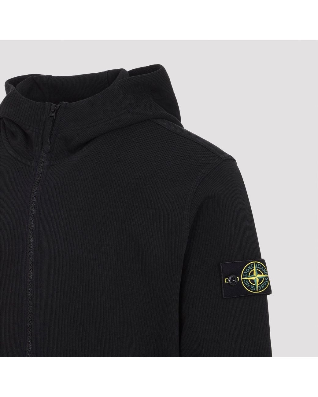 Stone Island Black Cotton Hoodie Sweater